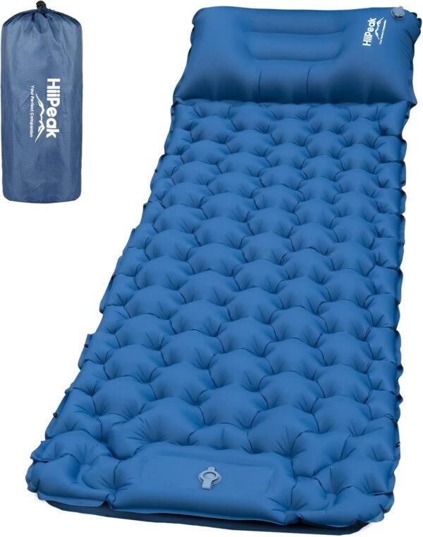 HiiPeak Matelas Camping Portable - Matelas Gonflable 1 Place avec Oreiller & Pompe à Pied